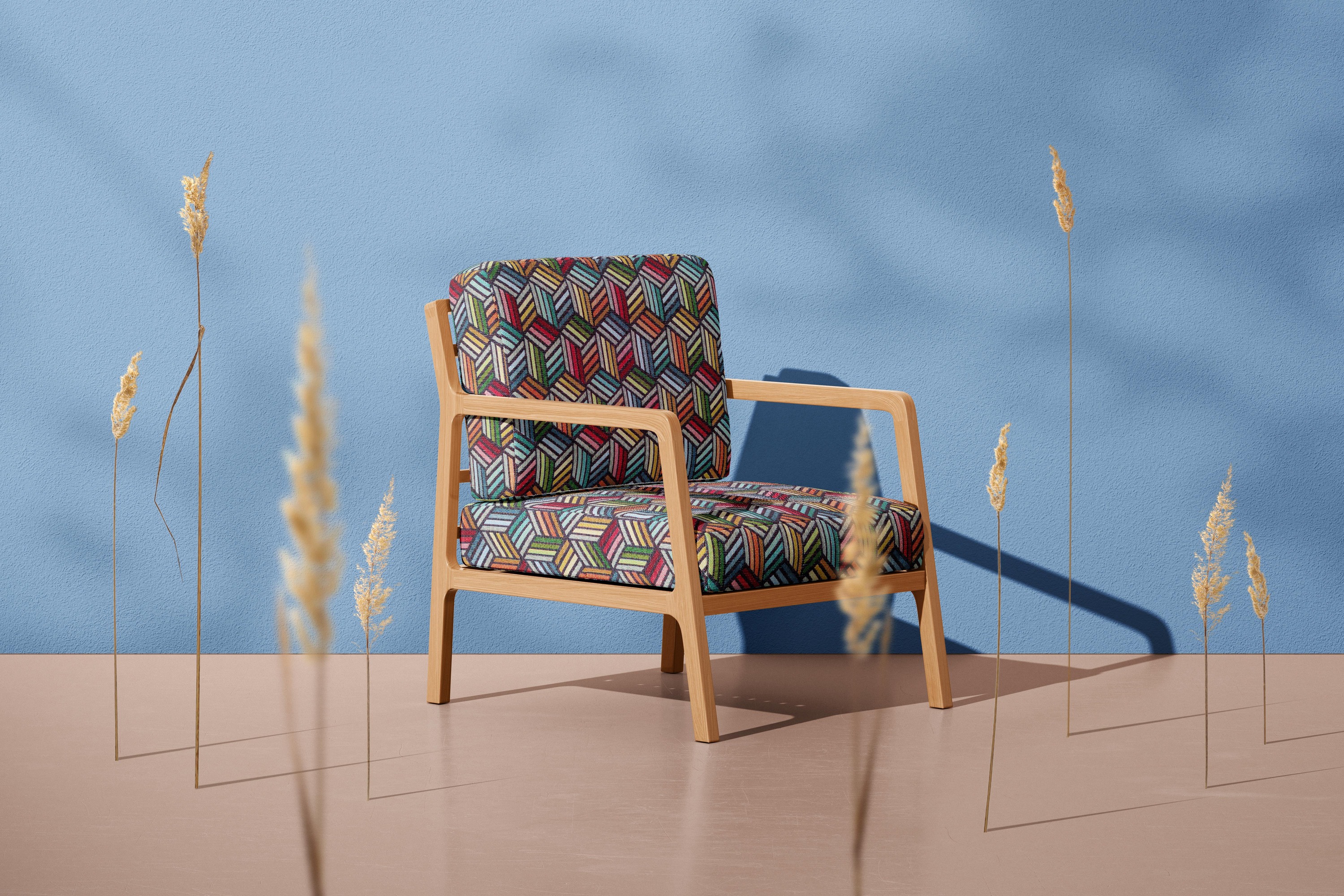 Fotel w tkaninie żakardowej kostki 3d kolorowe